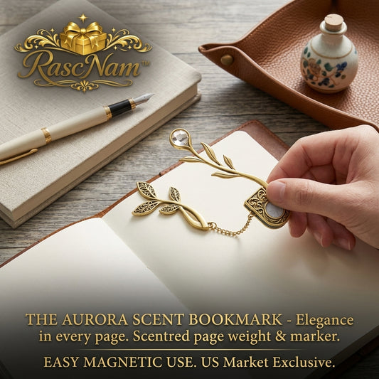 RascNam™ Aurora Scented Magnetic Bookmark & Page Weight | Vintage Brass Leaf Book Marker with Crystal Accent | Luxury Aromatherapy Reading Accessory, Novelty Journal & Book Lover Gift for Men & Women