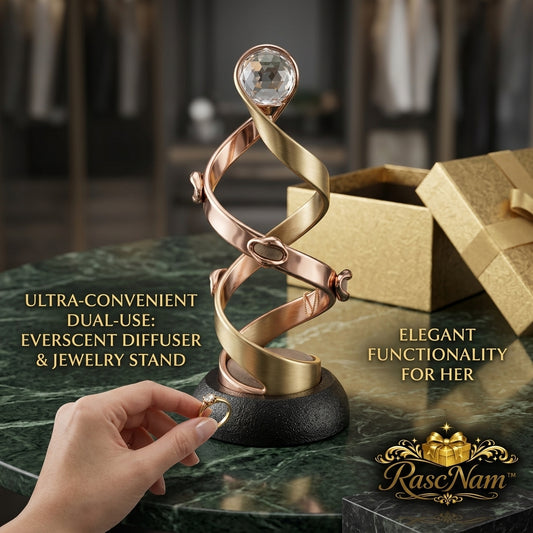 RascNam™ 2-in-1 Luxury Jewelry Stand and EverScent Diffuser, Elegant Double Helix Spiral Necklace Ring Organizer Tower with Crystal Accent, Aesthetic Vanity Decor & Premium Gift for Women