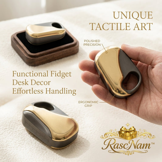 RascNam™ Premium Metal Fidget Toy & Luxury Desk Decor | Ergonomic Kinetic Worry Stone, Executive Stress Relief Sensory Toy with Velvet-Lined Wooden Display Dock, High-End Office Gift for Professionals