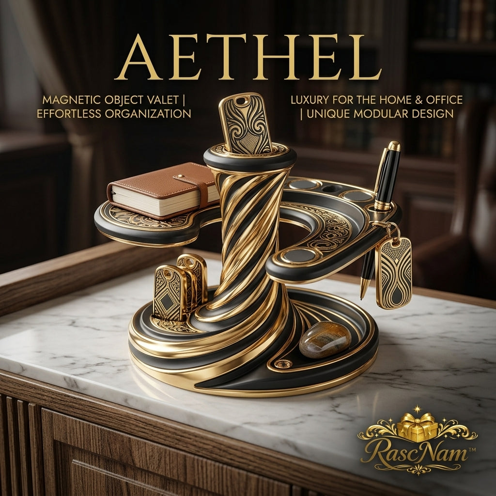 RascNam™ AETHEL Luxury Magnetic Desk Organizer & Executive Valet Tray | Premium Modular Office Storage, Aesthetic Pen Holder, Dynamic Spiral Art Deco Table Decor | High-End Gift for Professionals, Office & Home